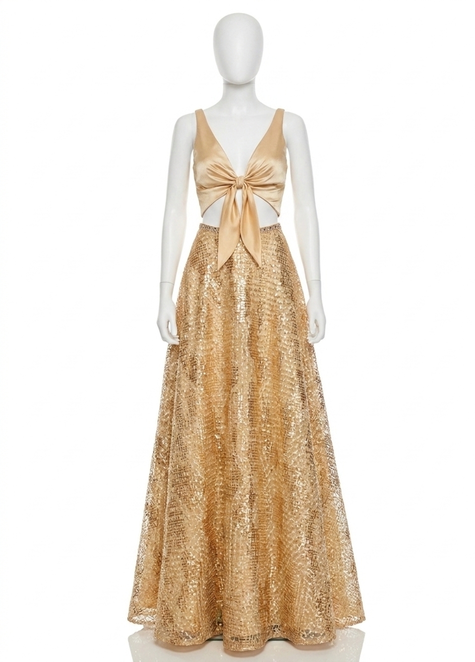 NEW RACHEL ALLAN mid cut-out metallic embroidered prom gown in gold